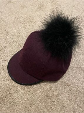 BCBGeneration Burgundy Wool Cap with Black Pom-Pom